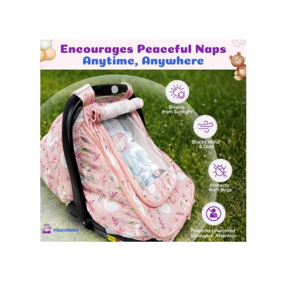 NIB HippoBaby 100% Muslin Cotton Baby Car Seat Cover